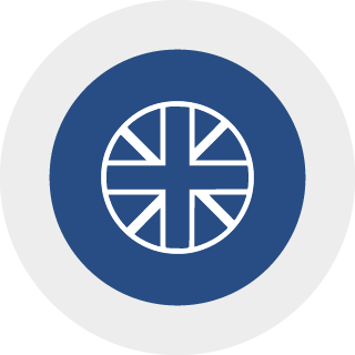 A minimalist circular graphic featuring a white inner circle with a thin black outline, centered on a dark blue circular field, all set against a light gray background.